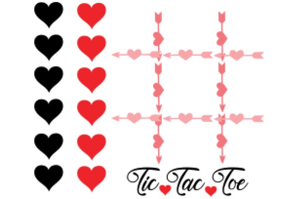 A Collection of Black and Red Hearts with the Words 'Tic Tac Toe' and 'Tic Tac Toe' in Red