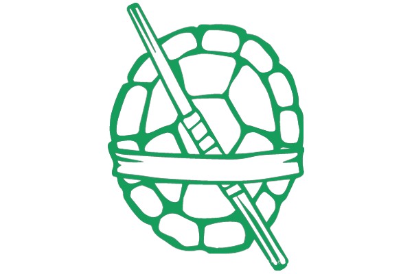 A Green and White Logo of a Turtle with a Stick
