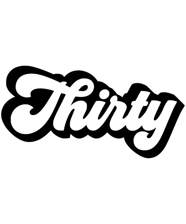 Stylized Logo of the Word 'Thirty' with a Curved Design