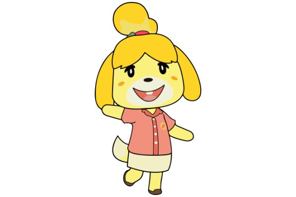 A Happy Yellow Pokemon-like Character in a Pink Shirt and White Skirt, Smiling and Waving