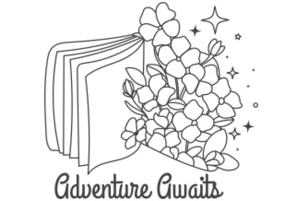 Adventure Awaits: A Whimsical Illustration of a Flower Bouquet with a Book and Starry Sky