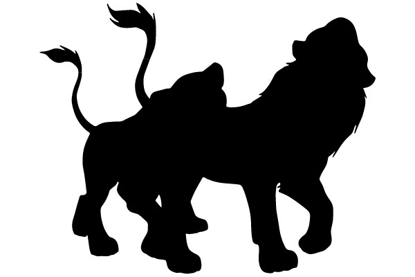 Silhouette of Two Lions in Motion