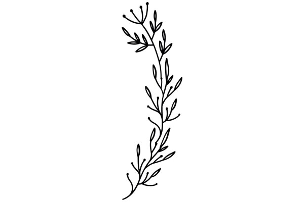 Simplistic Line Art of a Branch with Leaves