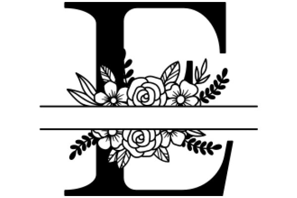 Monochrome Art: Flower Bouquet with Letter 'L'