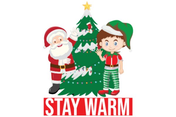 A Festive Christmas Greeting: Santa Claus and a Boy in a Santa Hat Standing in Front of a Christmas Tree