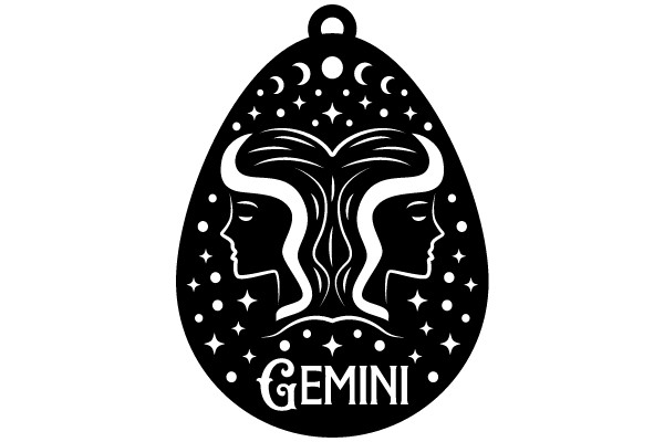 Stylish Gemini Zodiac Pendant with Black Background and White Stars