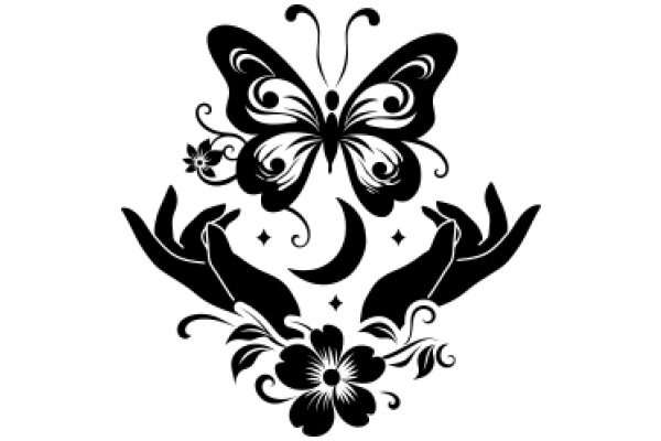 Stylized Butterfly and Flower Design in