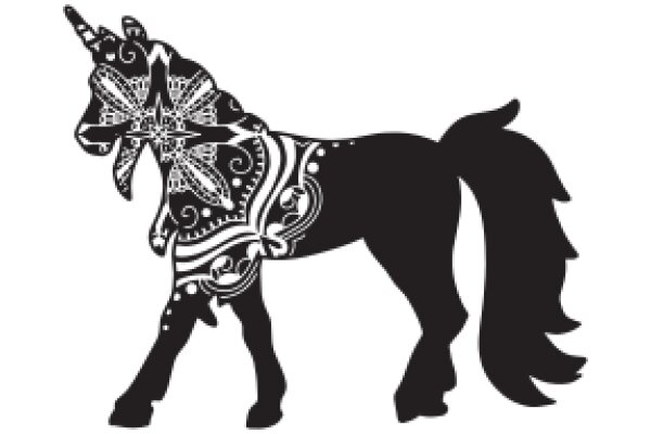 Stylized Black Unicorn with Intricate Designs