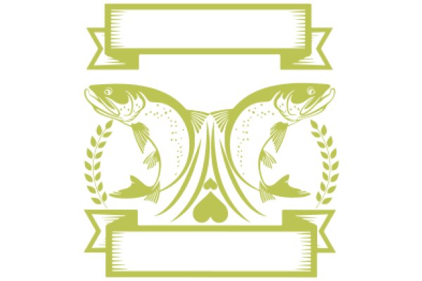 Stylized Illustration of a Fish with a Laurel Wreath and a Ribbon