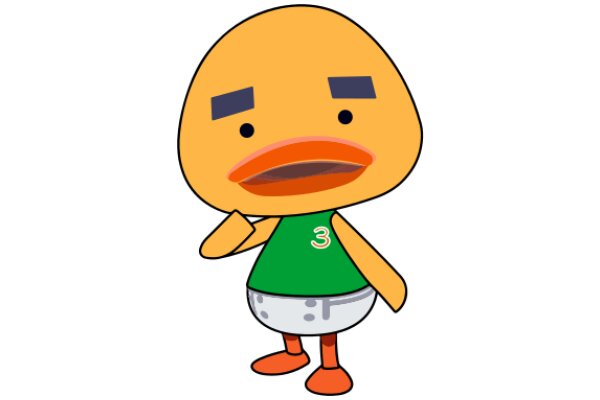 A Friendly Cartoon Character: A Yellow Bird with a Green Shirt and Number 3 on It, Standing on a White Background.