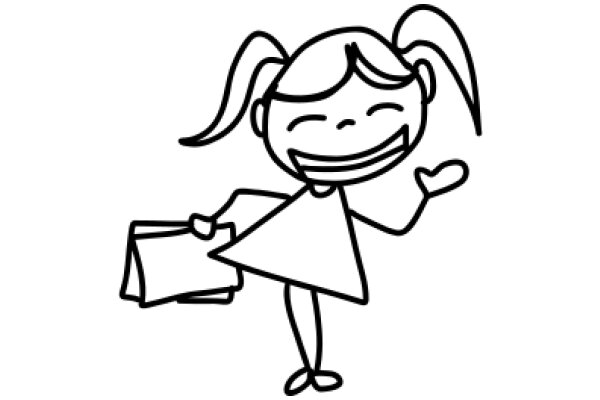 A Whimsical Drawing of a Girl with Pigtails and a Suitcase