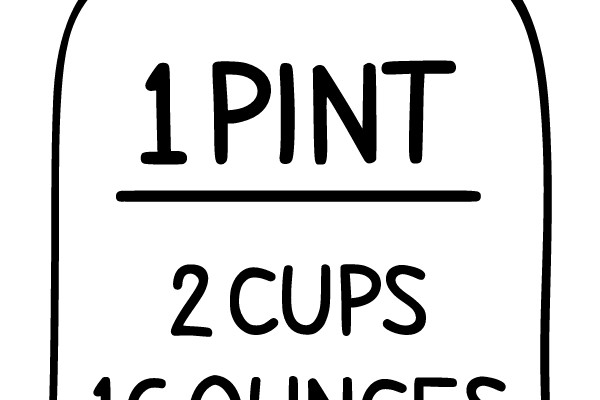 A Simple Illustration of a 1-Pint Bottle with 2 Cups of 16 Ounces