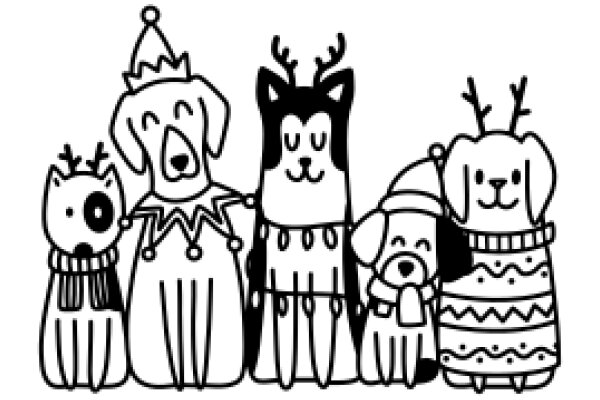 A Whimsical Scene of Cartoon Animals and a Human, All Dressed Up for a Party