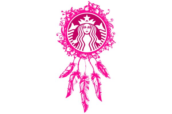 Stylized Starbucks Logo with Pink Flower Decorations and Feathers