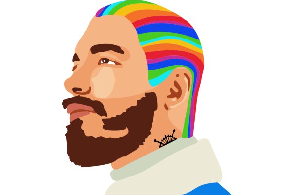 Vivid Colors and a Beard: A Stylized Portrait of a Man with a Colorful Haircut