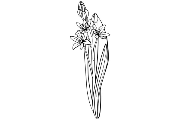 Line Drawing of Flowering Plants