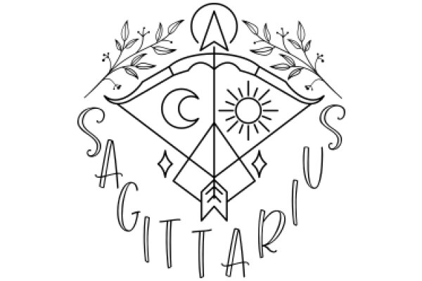 Stylized Logo for 'Sagittarius' with a Compass and Floral Elements