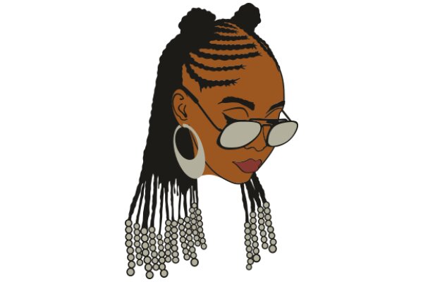 Stylish Fashion Illustration: A Woman with Braids, Large Earrings, and Sunglasses