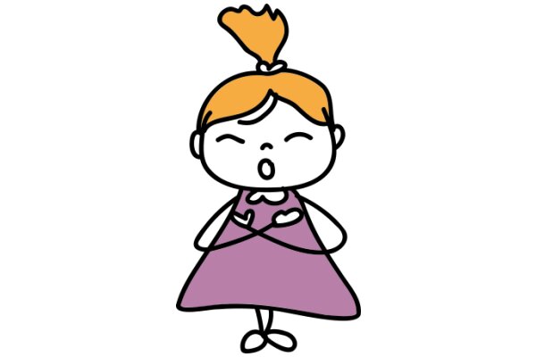 A Whimsical Cartoon Character: A Purple Dress with a Yellow Hair Top and a Big Smile