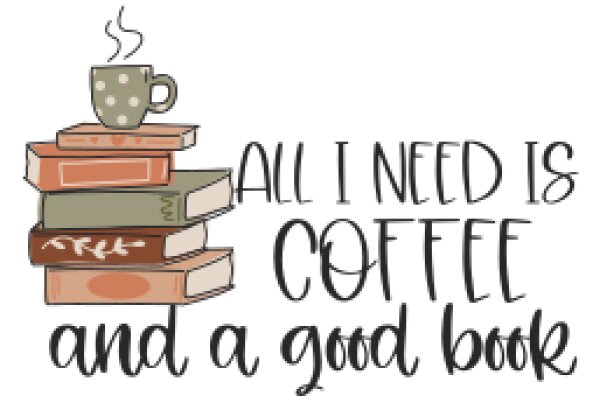 A Stack of Books with a Coffee Cup on Top, Accompanied by the Text 'All I Need is Coffee and a Good Book'.