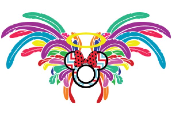 Vibrant and Colorful Artwork Featuring a Whimsical Character with a Halo and Mickey Mouse Ears