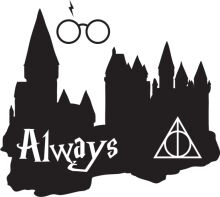 A Silhouette of a Town with a Castle, a Lightning Bolt, and the Word 'Always' with a Harry Potter-Inspired Logo