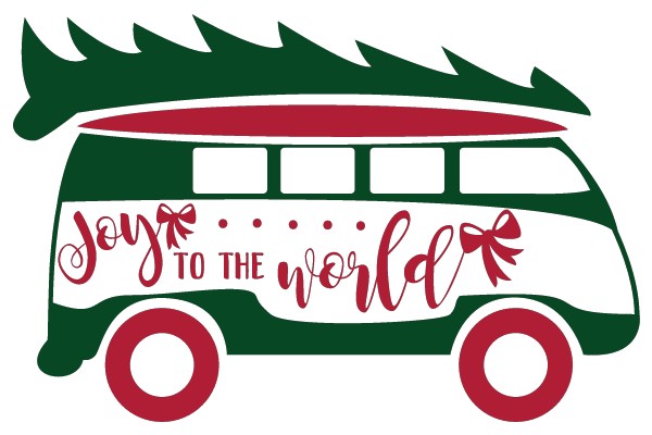 Christmas Cheer: A Festive Van with 'Joy to the World' Emblazoned on Its Side