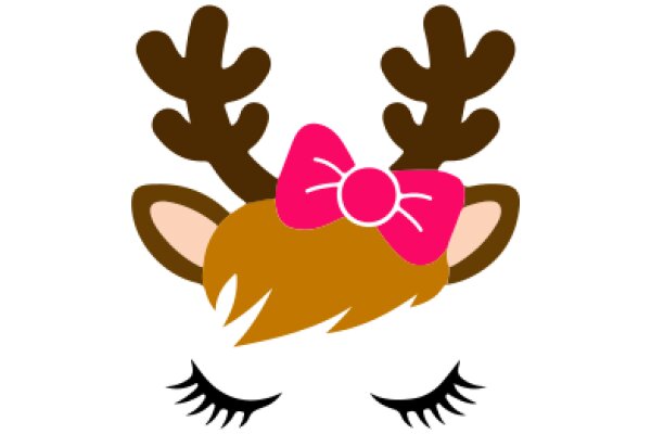 A Playful Take on a Deer's Head with a Pink Bow and Long Eyelashes