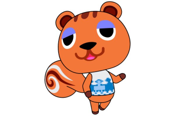 Adorable Cartoon Character: A Friendly Orange Bear with a Blue Shirt and a Purple Nose
