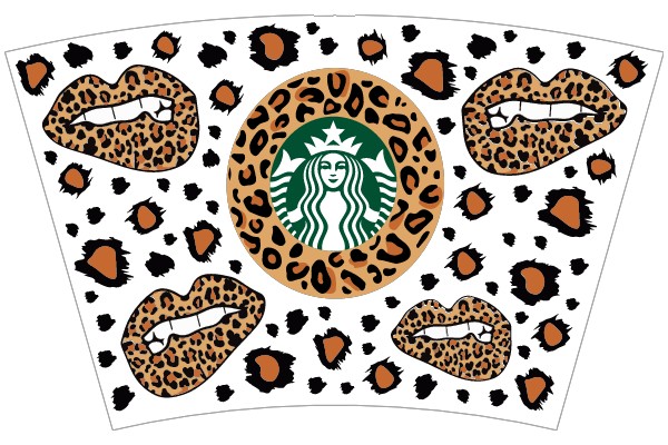 Starbucks-Inspired Tumbler with Leopard Print and Mouth Design