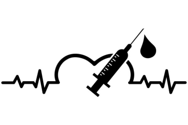 A Medical Symbol of a Syringe and Heartbeat Line, with a Droplet of Liquid