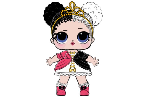 A Stylish Cartoon Character with a Pink Jacket and White Dress, Standing against a White Background.