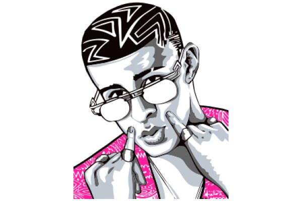 Stylized Illustration of a Man with a Pink Shirt and Glasses