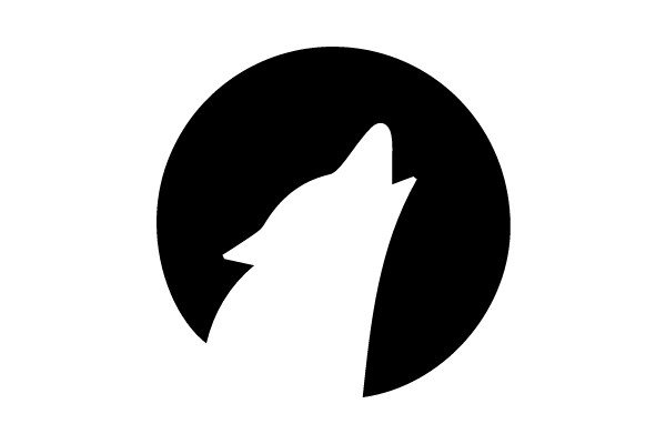 Circular Silhouette of a Howling Wolf