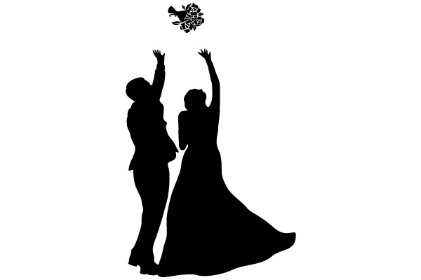 Bridal Silhouette Catching a Bouquet