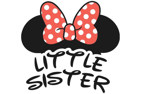Little Sister's Playful Logo: A Cute Cartoon Character with a Polka Dot Bow and a Black Cloud Background