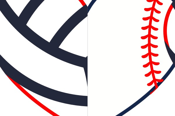 Symbolic Heart Shaped Volleyball and Baseball