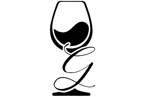 Elegant Wine Glass Icon with Curly Script