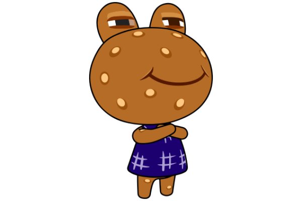 A Friendly Cartoon Character: A Brown Frog with a Blue Dress and a Smile