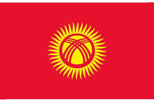 Vibrant Red Flag with a Yellow and Red Sun Symbol