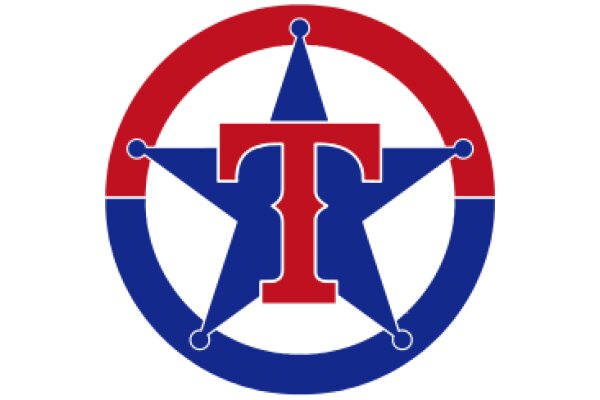 Vibrant Logo Design: A Red, White, and Blue Star with a Letter 'T' at its Center