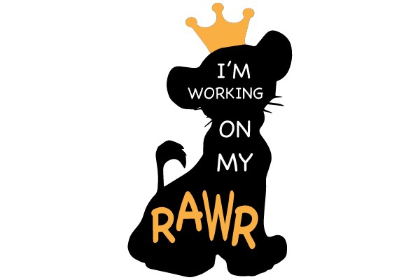 Silhouette of a Crowned Cat with Text: 'I'm Working on My Rawr'