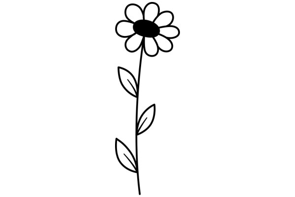 Simplistic Line Drawing of a Flower: AFlower with a Stem and Leaves
