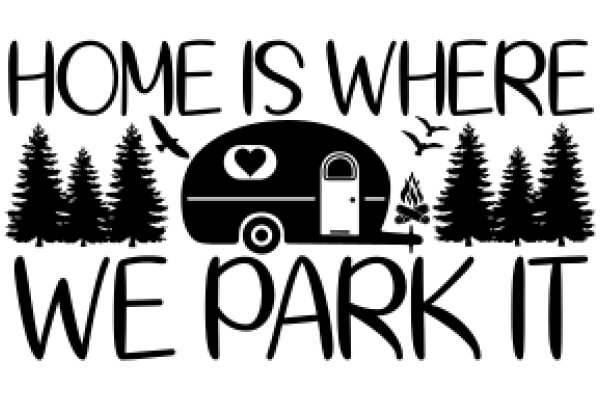 A Whimsical Welcome to Home: ACamper Van and Forest Scene with the Words 'Home is Where We Park It'.