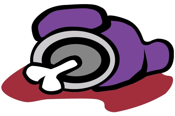 A Purple and Gray Cartoon Character with a Bone, Lying in a Puddle of Blood