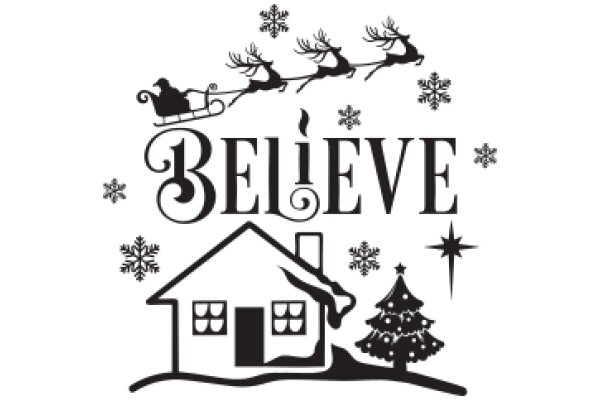Holiday Magic: A Christmas-themed poster featuring a house, a sleigh, and a Christmas tree.