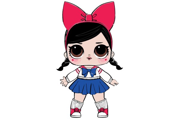 A Chibi Style Illustration of a Girl with a Pink Bow