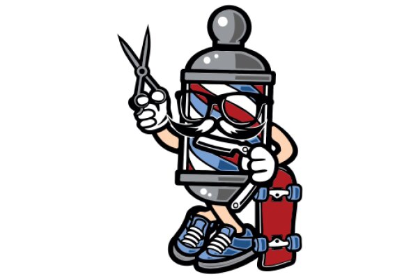 Stylish Skater with a Unique Twist: A Cartoon Character with a Skateboard and Scissors