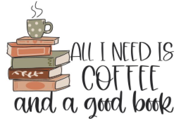 A Stack of Books with a Coffee Cup on Top, Accompanied by the Text 'All I Need is Coffee and a Good Book'