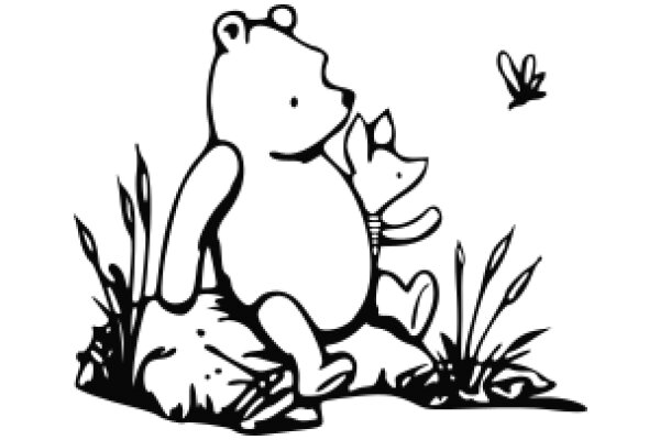 A Whimsical Scene of a Bear and a Piglet in a Field of Flowers
